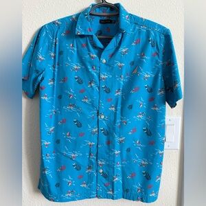 Nautica Blue Casual Button Down Shirt with Flamingo Print